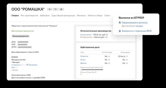Выписки из единого государственного реестра юридических лиц в фокусе.