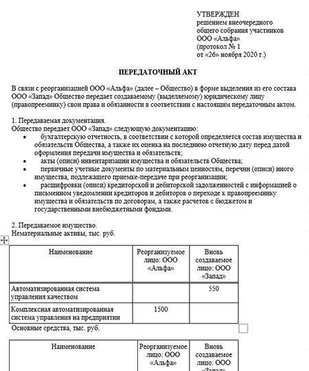 Основные юридические требования к составлению передаточного акта